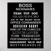 Funny Boss Nicknames Poster | Bodemregistratie (Voorkant)