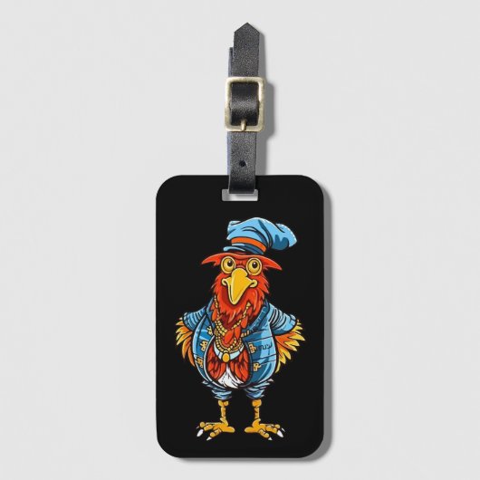 Funny Bossy Cartoon Rooster Bagagelabel (Voorkant (verticaal))