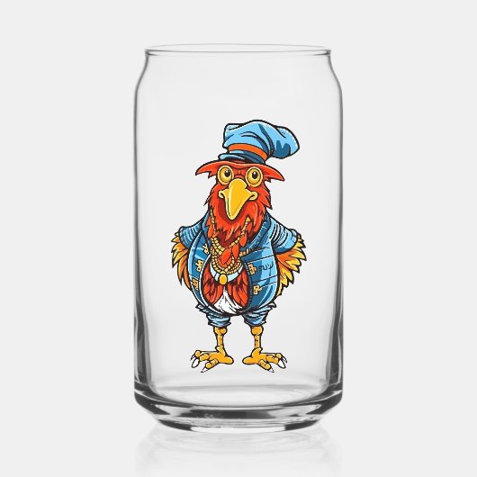 Funny Bossy Cartoon Rooster Blikvorm Glas (Voorkant)
