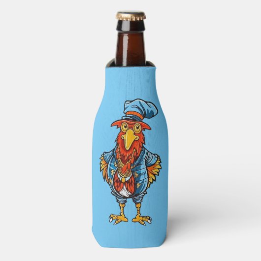 Funny Bossy Cartoon Rooster Flesjeskoeler (Fles Voorkant)