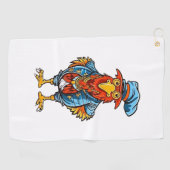 Funny Bossy Cartoon Rooster Golfhanddoek (Horizontaal)