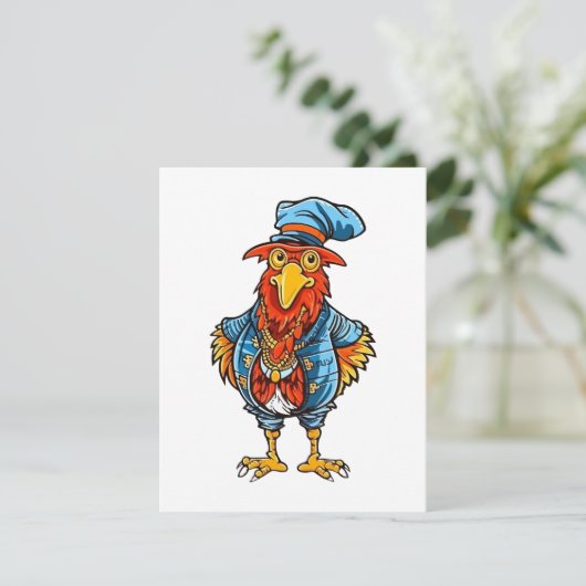 Funny Bossy Cartoon Rooster Notitiekaartje (Staand voorkant)