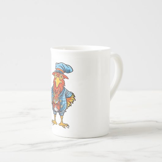 Funny Bossy Cartoon Rooster Porselein Kop (Voorkant rechts)