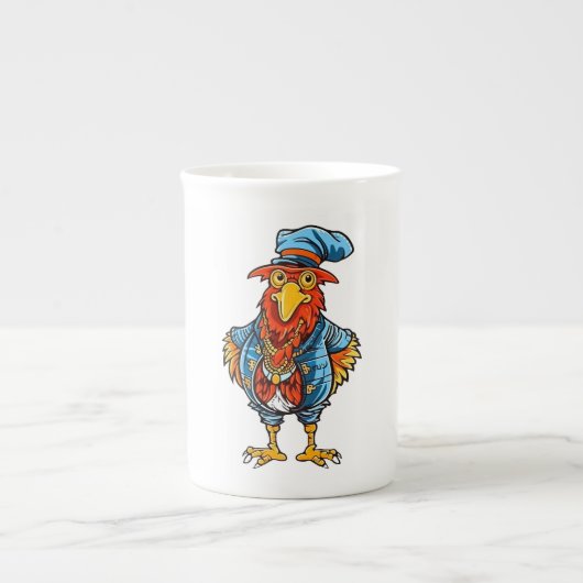 Funny Bossy Cartoon Rooster Porselein Kop (Voorkant)