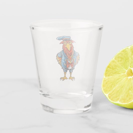 Funny Bossy Cartoon Rooster Shot Glas (Achterkant)