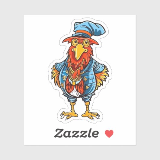 Funny Bossy Cartoon Rooster Sticker (Vel)