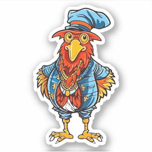 Funny Bossy Cartoon Rooster Sticker (Voorkant)