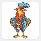 Funny Bossy Cartoon Rooster Vierkante Sticker (Voorkant)