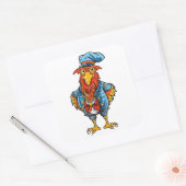Funny Bossy Cartoon Rooster Vierkante Sticker (Envelop)