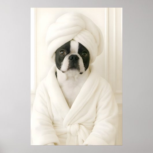 Funny Boston Terrier Bathroom Print, Terrier In Poster (Voorkant)