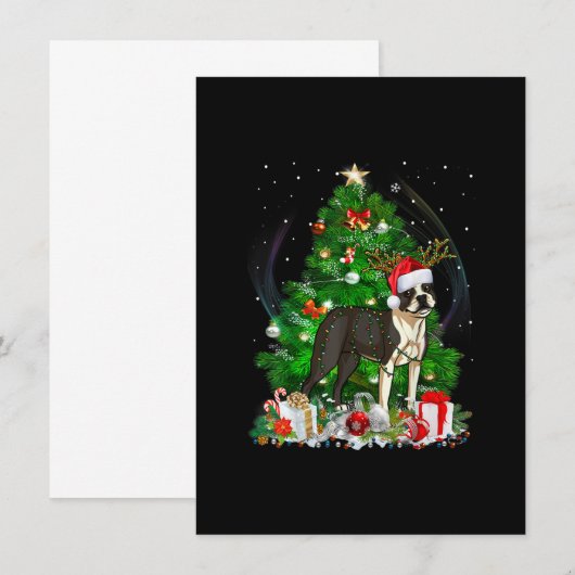 Funny Boston Terrier Christmas Tree Light Pajama D Kaart (Voorkant / Achterkant)