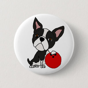 Funny Boston Terrier Dog Bowling Ronde Button 5,7 Cm