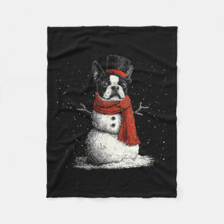 Funny Boston Terrier Dog Christmas Snowman Xmas Pa Fleece Deken