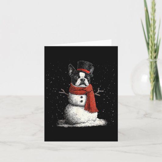 Funny Boston Terrier Dog Christmas Snowman Xmas Pa Kaart (Voorkant)