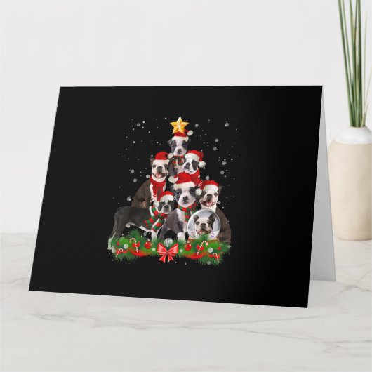 Funny Boston Terrier Dog Christmas Tree Gift Kaart (Voorkant)