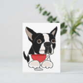 Funny Boston Terrier Dog Drink wijnkunst Briefkaart (Staand voorkant)