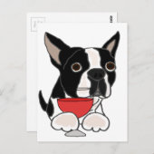 Funny Boston Terrier Dog Drink wijnkunst Briefkaart (Voorkant / Achterkant)