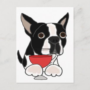 Funny Boston Terrier Dog Drink wijnkunst Briefkaart