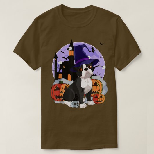 Funny Boston Terrier Dog Halloween Witch Pumpkin T-shirt (Design voorkant)