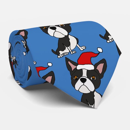 Funny Boston Terrier Dog in Santa Hat Kerstmis Stropdas (Opgerold)