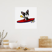 Funny Boston Terrier Dog Kayaking Cartoon Poster (Keuken)