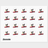 Funny Boston Terrier Dog Kayaking Cartoon Ronde Sticker (Vel)