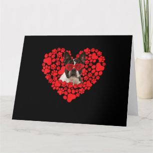 Funny Boston Terrier Dog Paw Heart Valentine Dag Kaart
