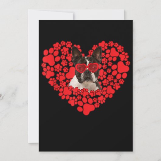 Funny Boston Terrier Dog Paw Heart Valentine Day Aankondiging (Voorkant)