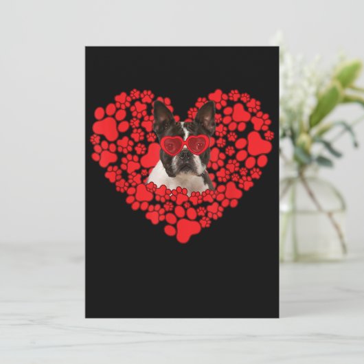 Funny Boston Terrier Dog Paw Heart Valentine Day Aankondiging (Staand voorkant)