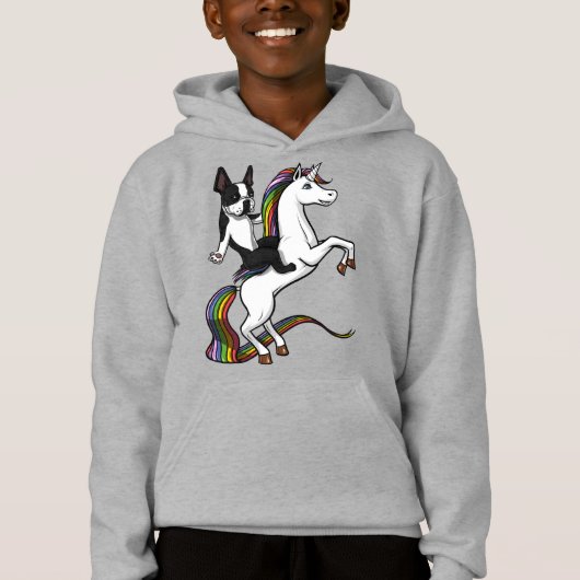 Funny Boston Terrier Dog Riding Unicorn (Voorkant)