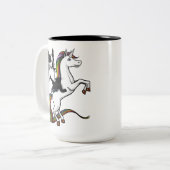 Funny Boston Terrier Dog Riding Unicorn Tweekleurige Koffiemok (Voorkant links)