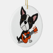 Funny Boston Terrier Dog speelt gitarkunst Keramisch Ornament (Rechts)