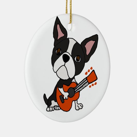 Funny Boston Terrier Dog speelt gitarkunst Keramisch Ornament (Rechts)