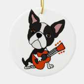Funny Boston Terrier Dog speelt gitarkunst Keramisch Ornament (Voorkant)
