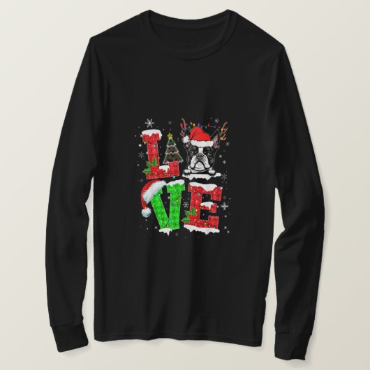 Funny Boston Terrier Dog Tree kerstlampjes Xma T-shirt (Design voorkant)