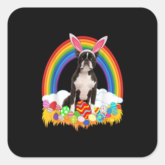 Funny Boston Terrier Egg Shirt Dog Lover Easter Vierkante Sticker (Voorkant)