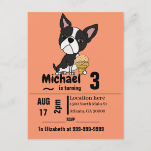 Funny Boston Terrier en Ice Cream Birthday Party Uitnodiging Briefkaart