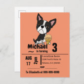 Funny Boston Terrier en Ice Cream Birthday Party Uitnodiging Briefkaart (Voorkant / Achterkant)