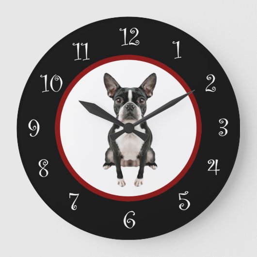 Funny Boston Terrier Hondenras Wall Decor Clock Grote Klok (Voorkant)