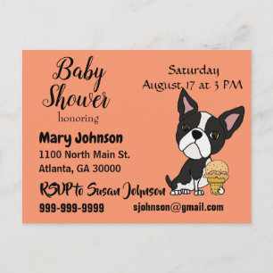 Funny Boston Terrier Ice Cream Baby shower Uitnodiging Briefkaart