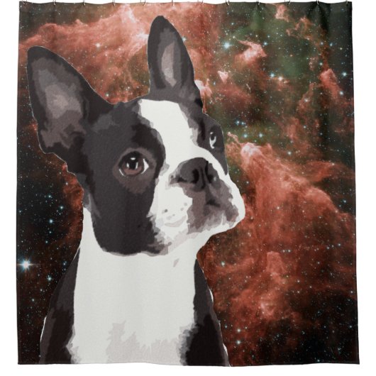 Funny Boston Terrier in Space Shower Curtain Douchegordijn (Voorkant)