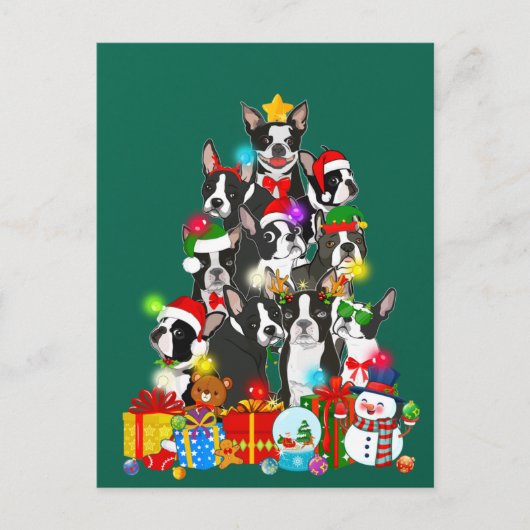Funny Boston Terrier-kerstboom Lights Puppy Briefkaart (Voorkant)