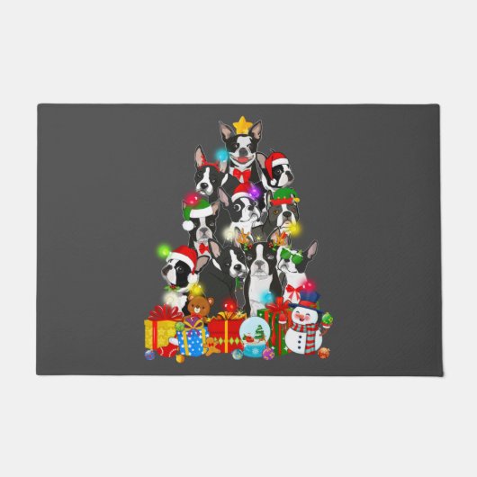Funny Boston Terrier-kerstboom Lights Puppy Deurmat (Voorkant)