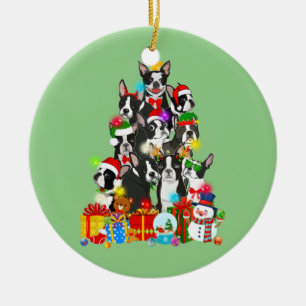 Funny Boston Terrier-kerstboom Lights Puppy Keramisch Ornament