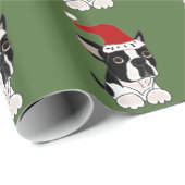 Funny Boston Terrier-kerstkunst Cadeaupapier (Rol Hoek)