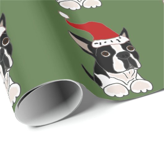 Funny Boston Terrier-kerstkunst Cadeaupapier (Rol Hoek)
