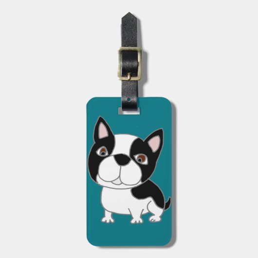 Funny Boston Terrier Puppy Dog Cartoon Bagagelabel (Voorkant verticaal)