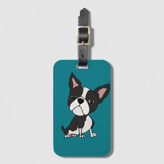 Funny Boston Terrier Puppy Dog Cartoon Bagagelabel (Voorkant (verticaal))
