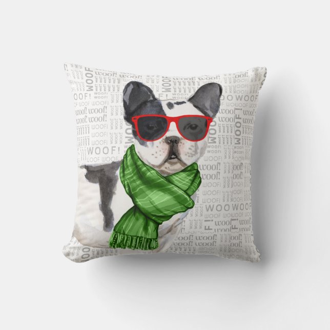 Funny Boston Terrier Waterverf Kerstmis Kussen (Voorkant)