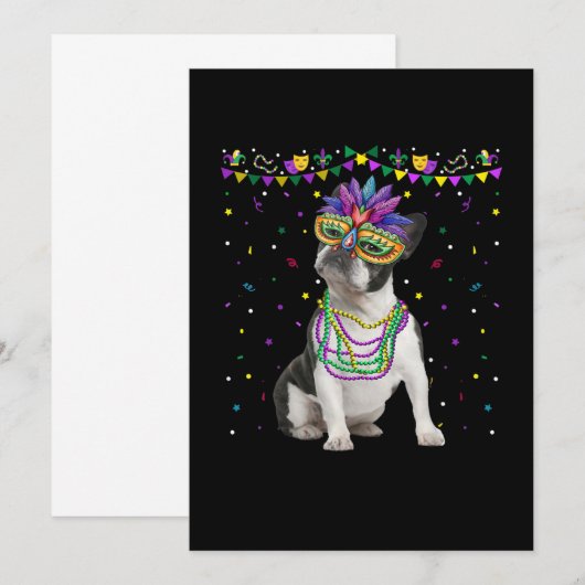 Funny Boston Terrier Wearing Carnival Mask Mardi Aankondiging (Voorkant / Achterkant)